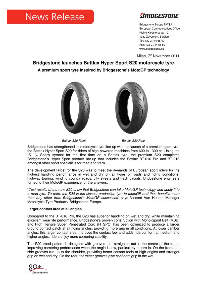Bridgestone Hyper Sport S20 release 1